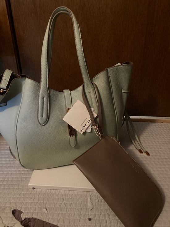 Anne Klein Handbags - Anne Klein Mint Green Tote with Removable Brown Pouch